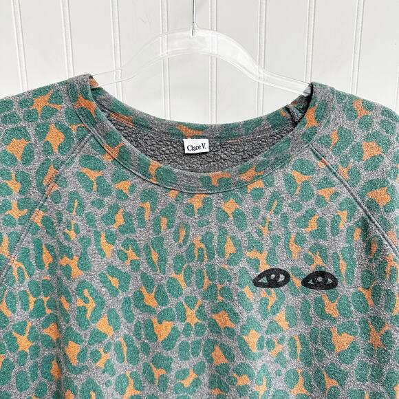 Clare V. Neon Jaguar Sweatshirt Green Crewneck Graphic Pullover Women’s L - Picture 4 of 7